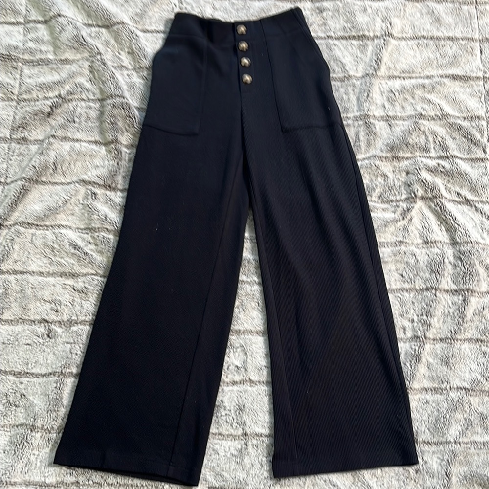 Chic Black Button-Front Wide-Leg Pants